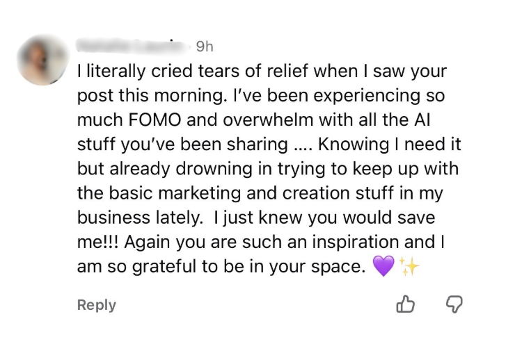 Instagram comment: I literally cried tears of relief